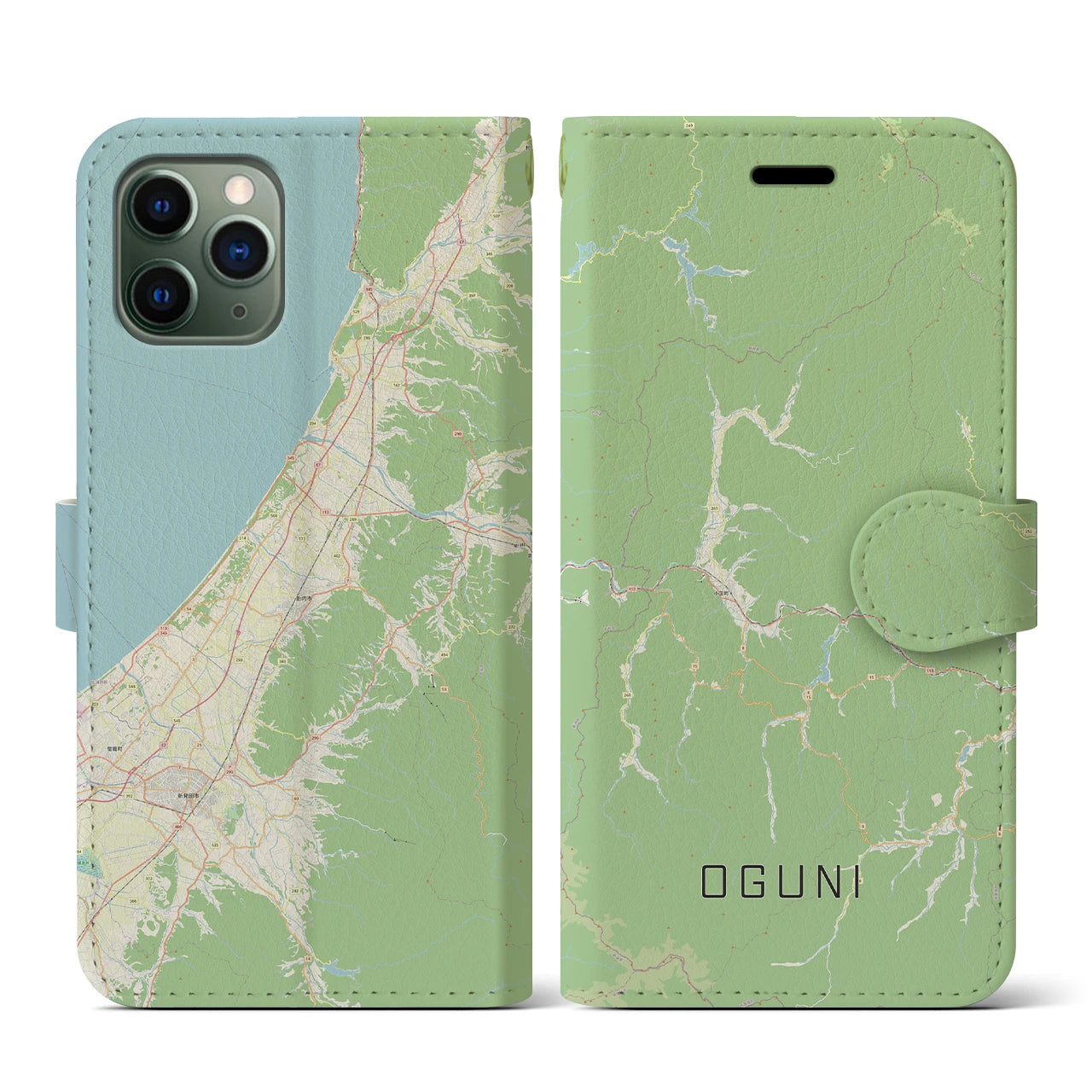 【小国(山形県)】地図柄iPhoneケース(手帳タイプ)ナチュラル・iPhone 11 Pro 用