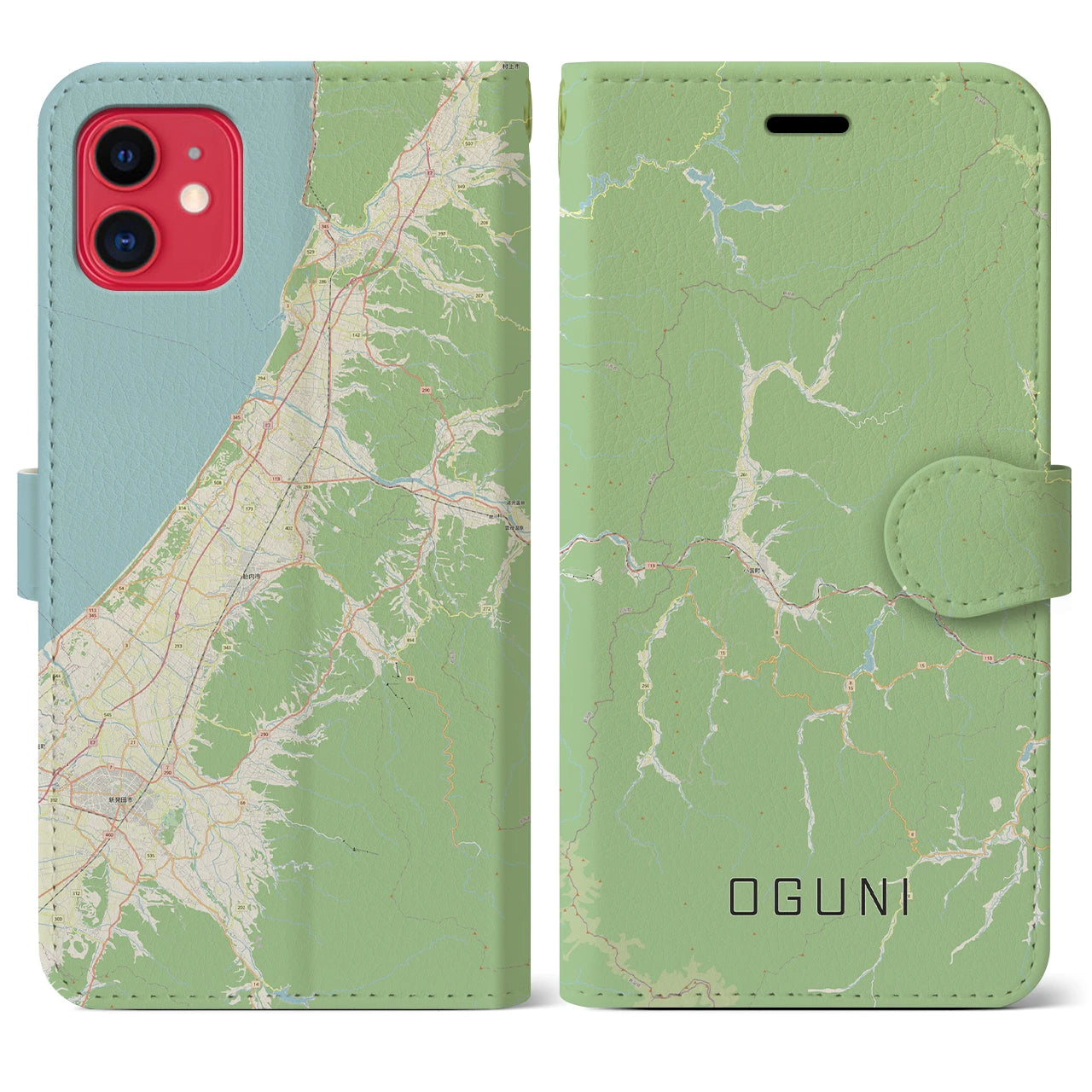 【小国(山形県)】地図柄iPhoneケース(手帳タイプ)ナチュラル・iPhone 11 用