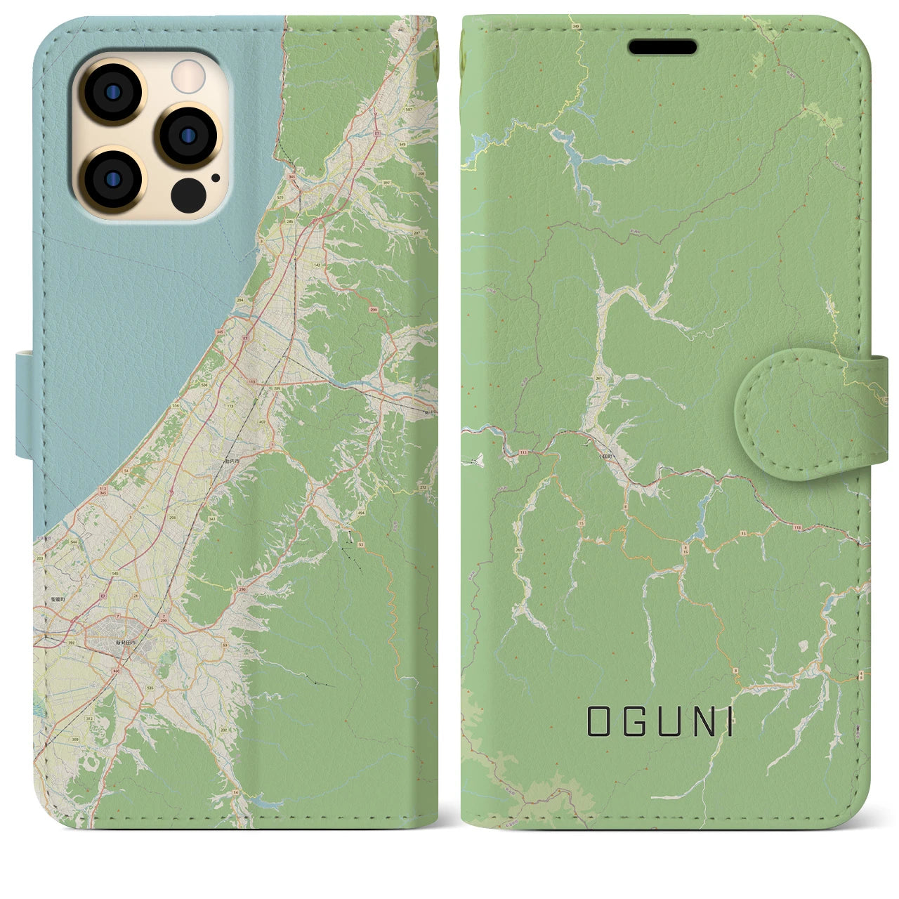 【小国(山形県)】地図柄iPhoneケース(手帳タイプ)ナチュラル・iPhone 12 Pro Max 用