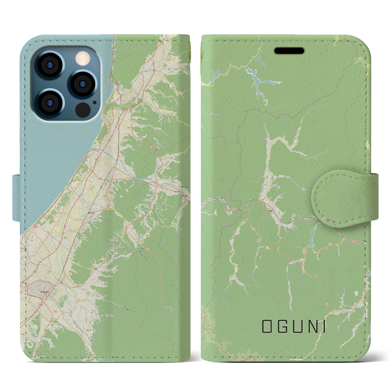 【小国(山形県)】地図柄iPhoneケース(手帳タイプ)ナチュラル・iPhone 12 / 12 Pro 用