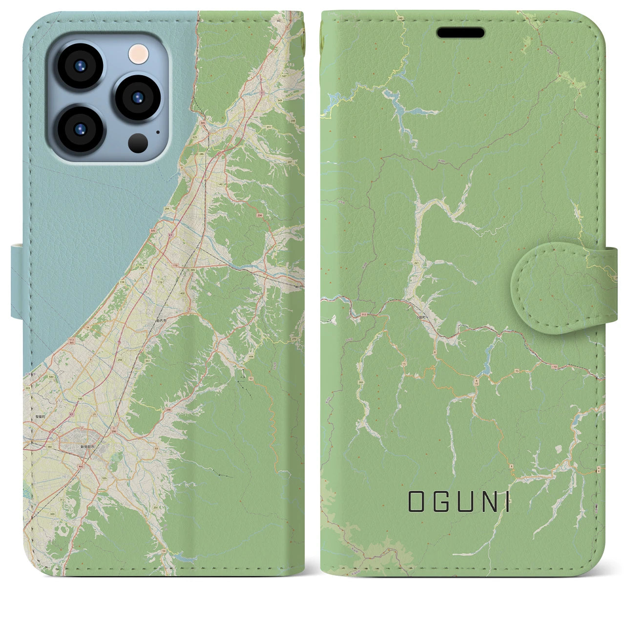 【小国(山形県)】地図柄iPhoneケース(手帳タイプ)ナチュラル・iPhone 13 Pro Max 用