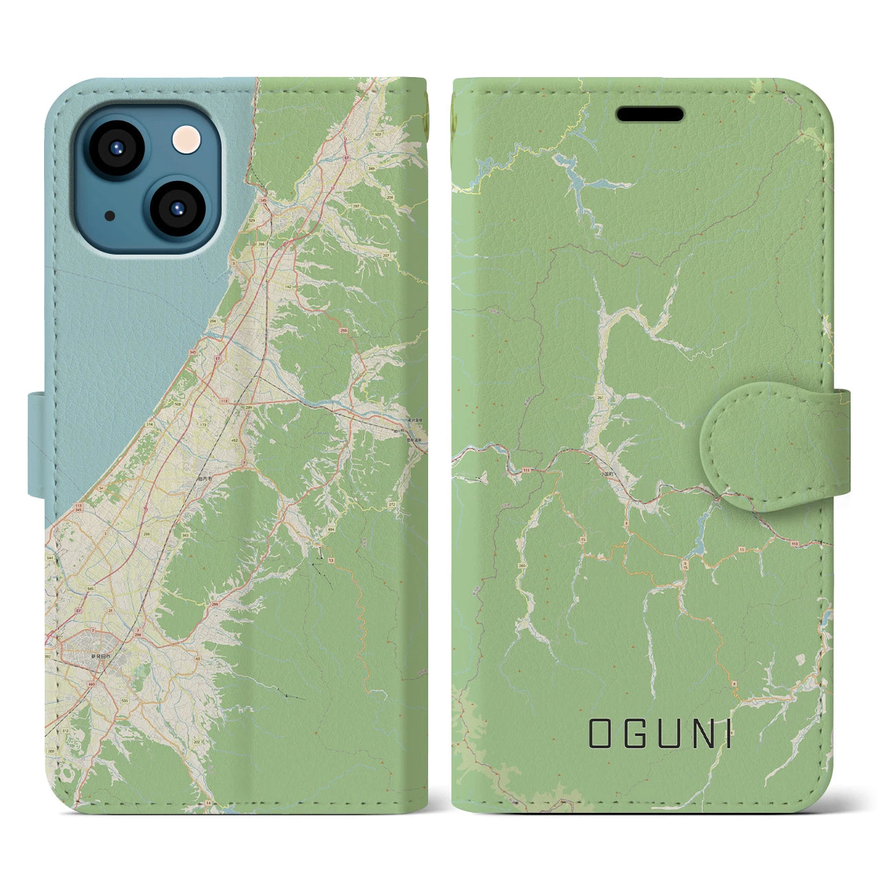 【小国(山形県)】地図柄iPhoneケース(手帳タイプ)ナチュラル・iPhone 13 用