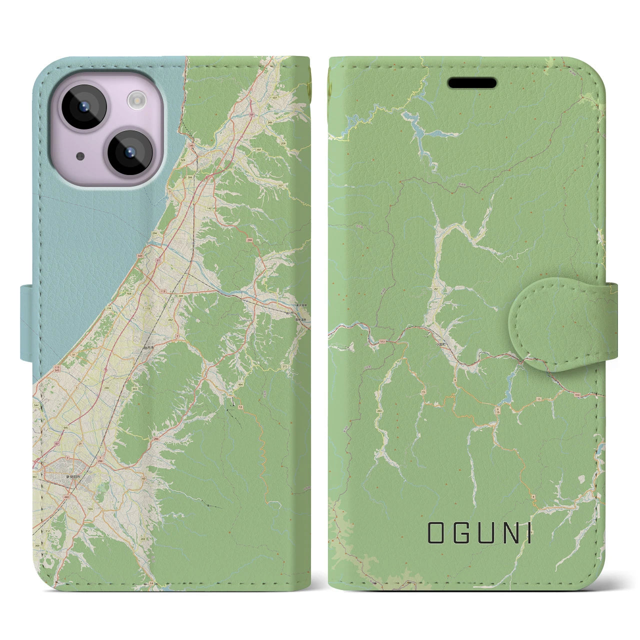 【小国(山形県)】地図柄iPhoneケース(手帳タイプ)ナチュラル・iPhone 14 用