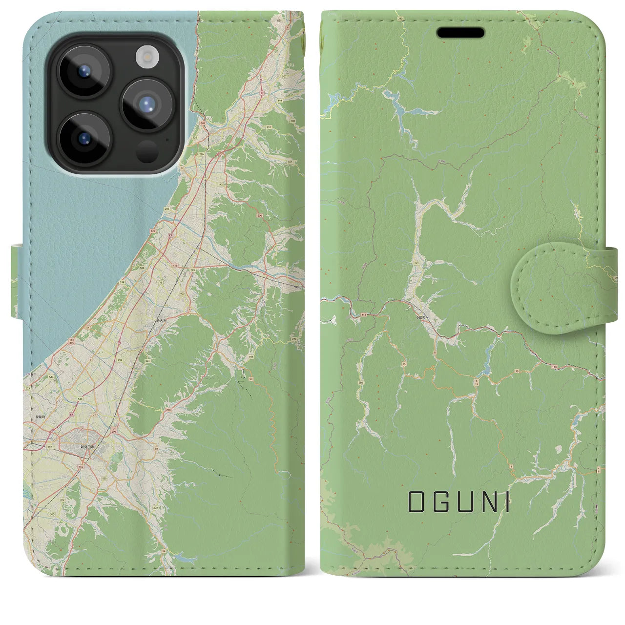 【小国(山形県)】地図柄iPhoneケース(手帳タイプ)ナチュラル・iPhone 15 Pro Max 用
