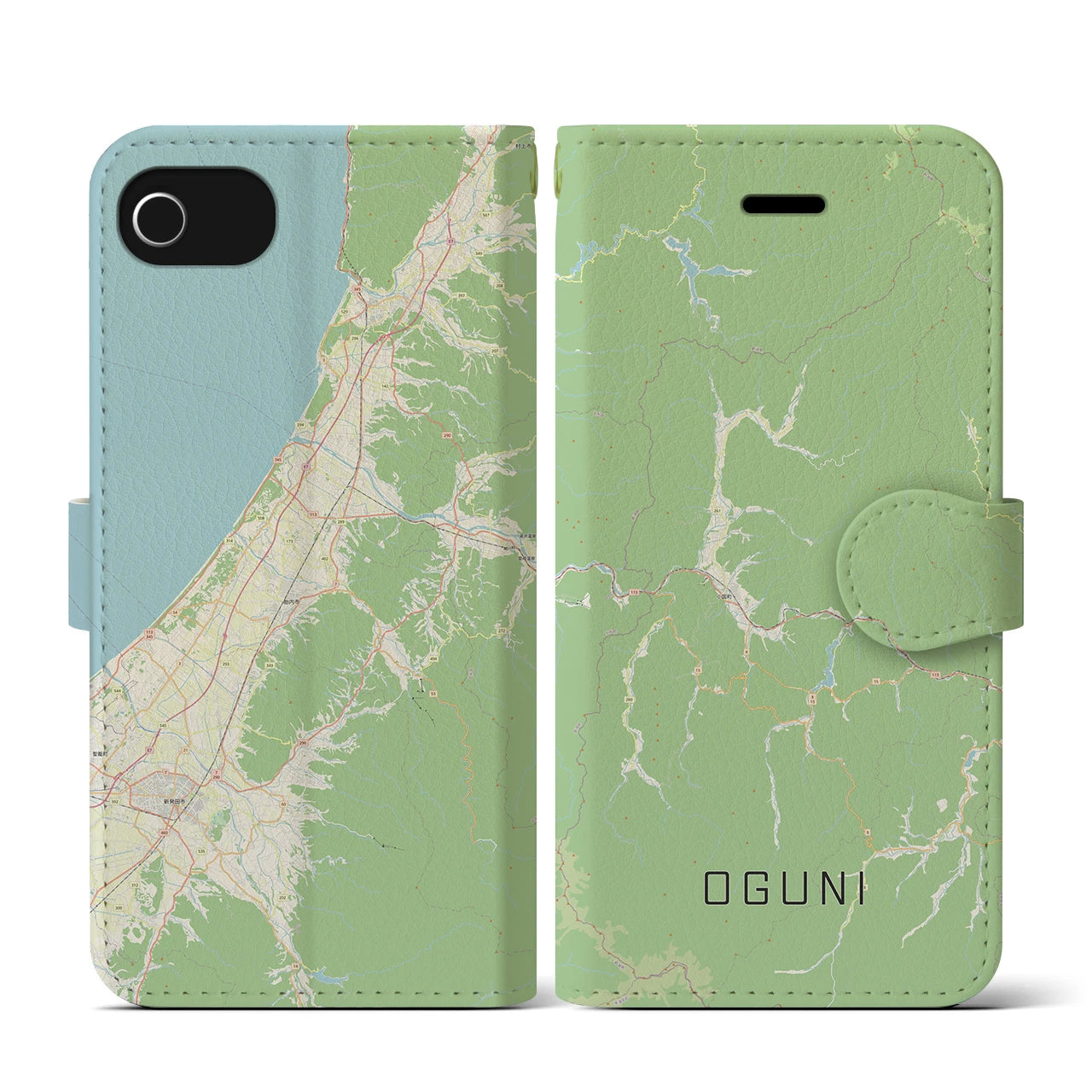 【小国(山形県)】地図柄iPhoneケース(手帳タイプ)ナチュラル・iPhone SE(第3 / 第2世代) / 8 / 7 / 6s / 6 用