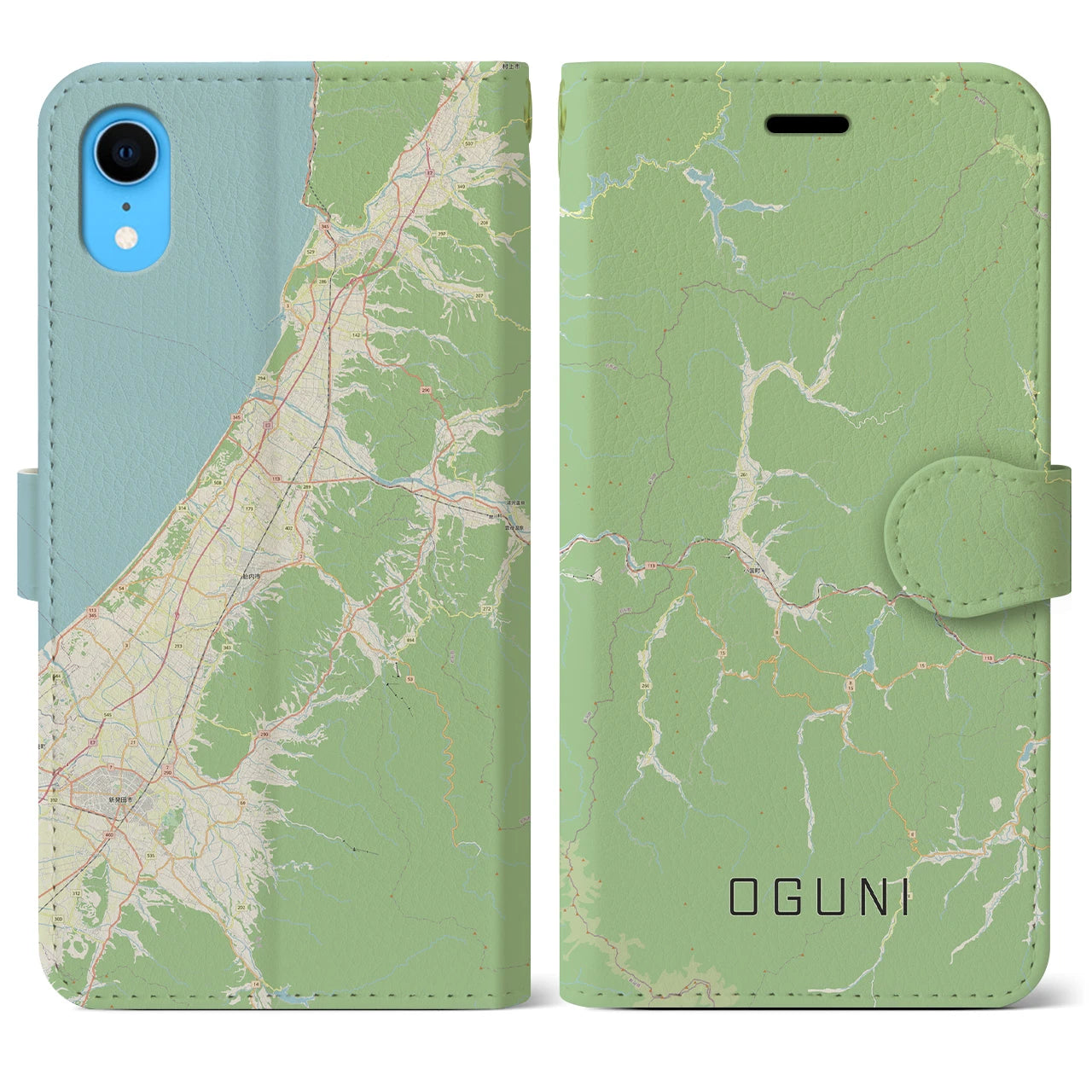 【小国(山形県)】地図柄iPhoneケース(手帳タイプ)ナチュラル・iPhone XR 用