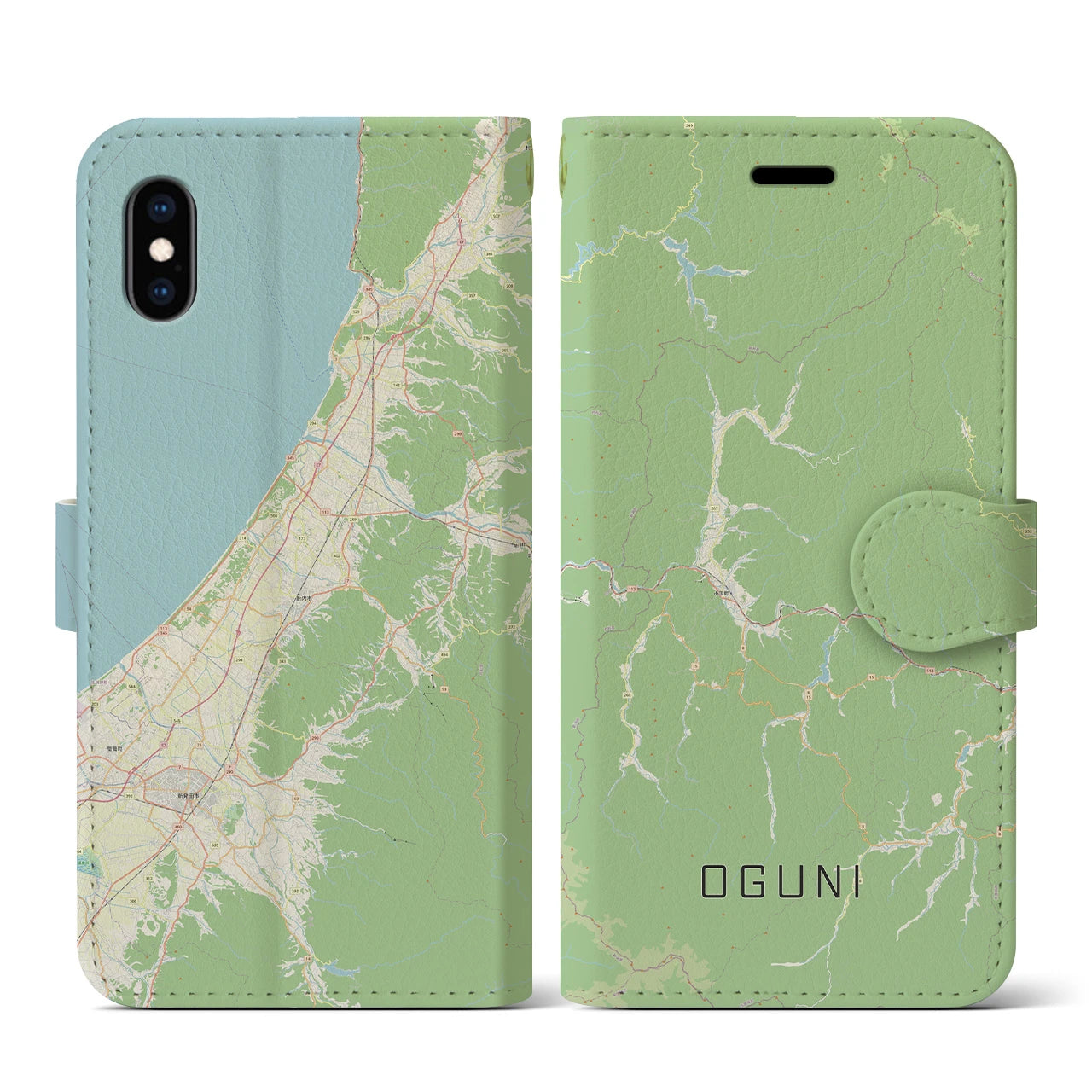 【小国(山形県)】地図柄iPhoneケース(手帳タイプ)ナチュラル・iPhone XS / X 用