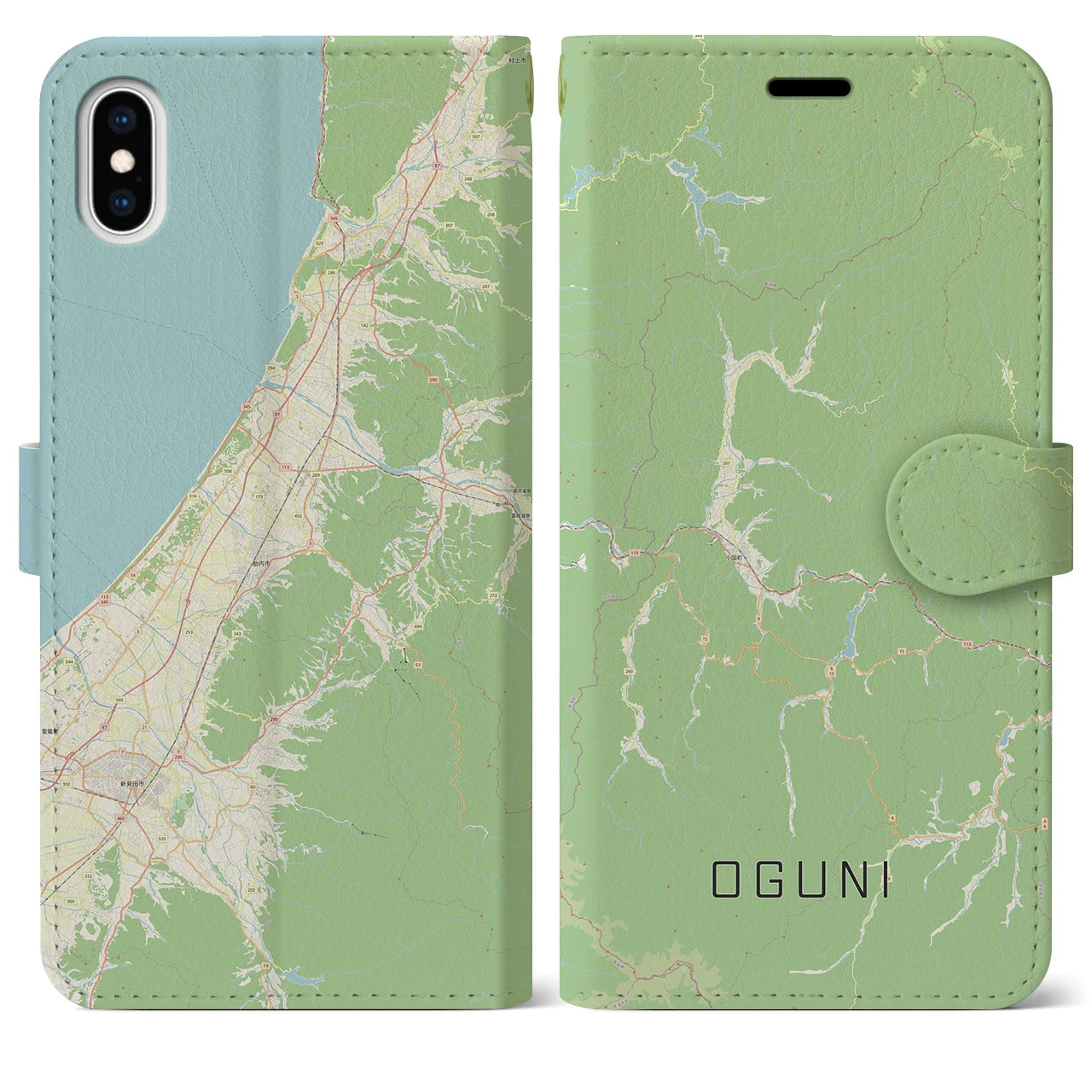 【小国(山形県)】地図柄iPhoneケース(手帳タイプ)ナチュラル・iPhone XS Max 用