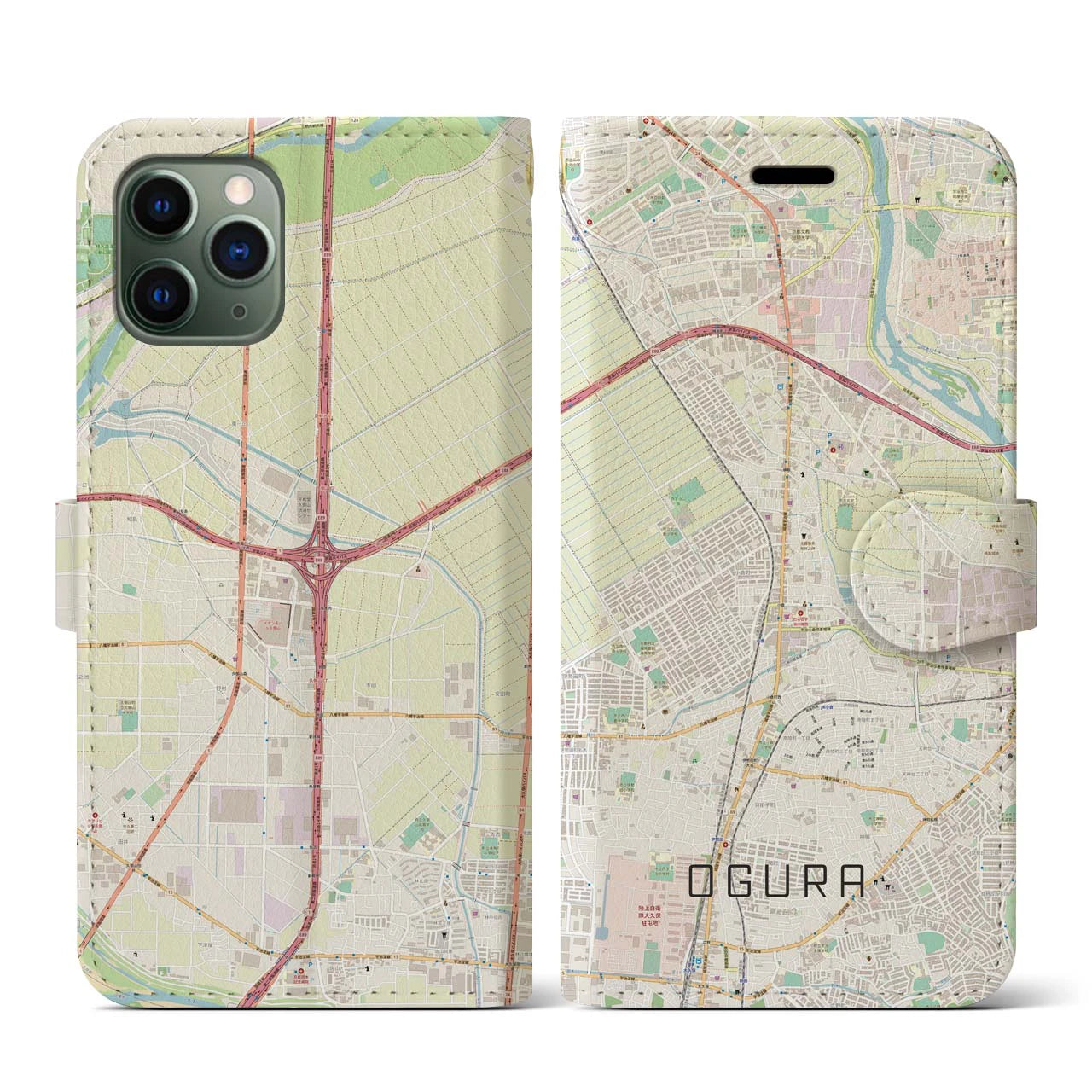 【小倉(京都府)】地図柄iPhoneケース(手帳タイプ)ナチュラル・iPhone 11 Pro 用