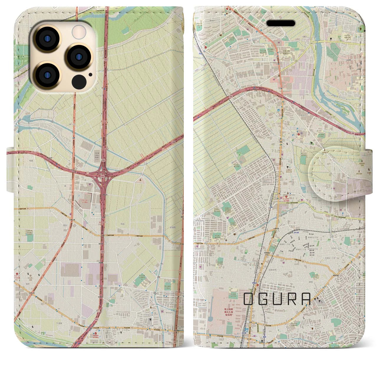【小倉(京都府)】地図柄iPhoneケース(手帳タイプ)ナチュラル・iPhone 12 Pro Max 用