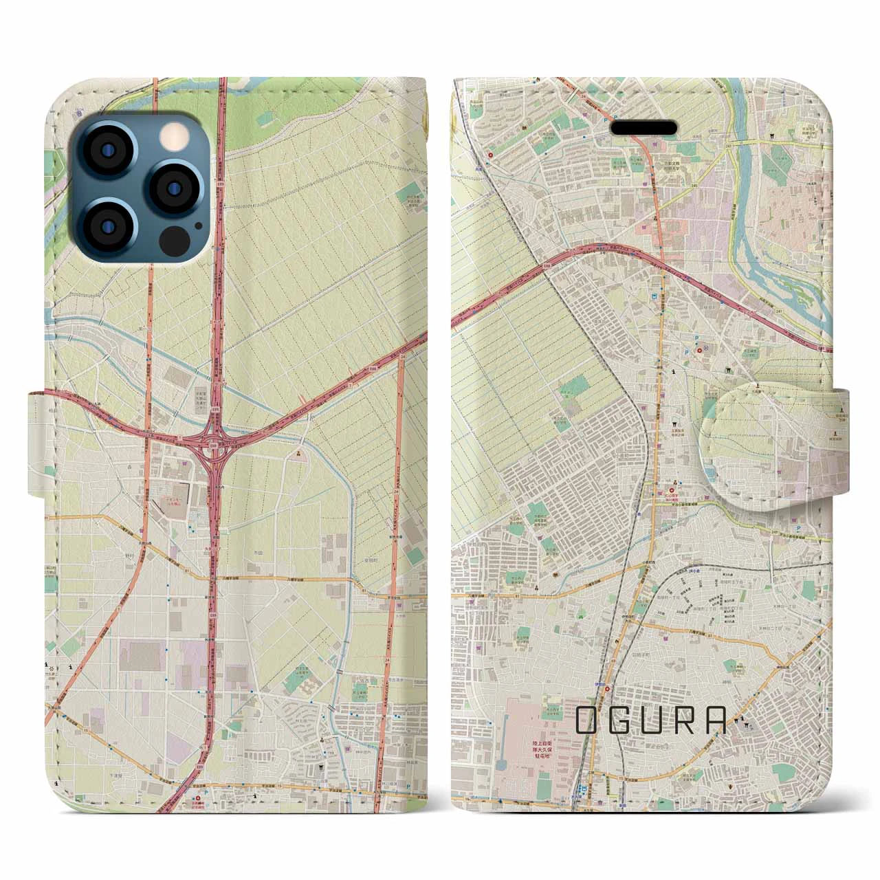 【小倉(京都府)】地図柄iPhoneケース(手帳タイプ)ナチュラル・iPhone 12 / 12 Pro 用