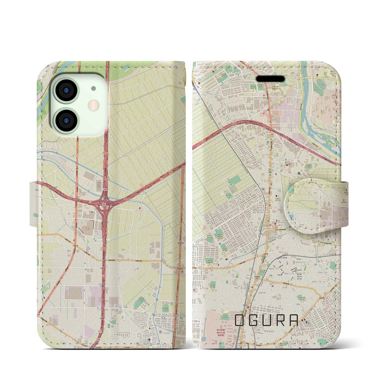 【小倉(京都府)】地図柄iPhoneケース(手帳タイプ)ナチュラル・iPhone 12 mini 用