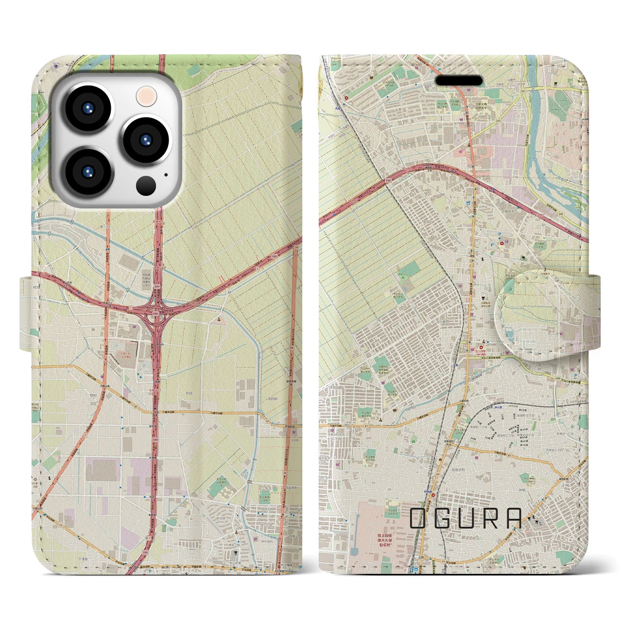 【小倉(京都府)】地図柄iPhoneケース(手帳タイプ)ナチュラル・iPhone 13 Pro 用