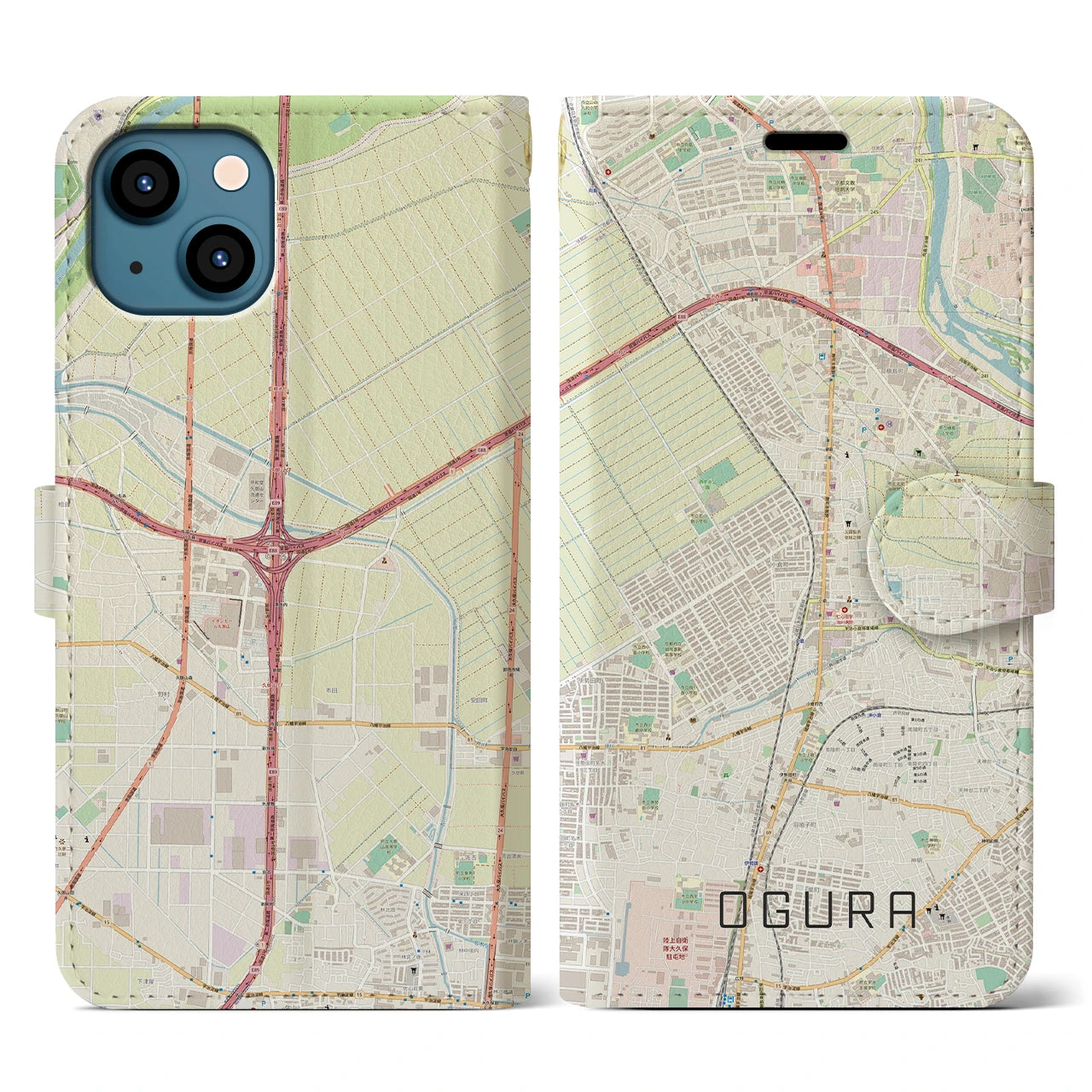 【小倉(京都府)】地図柄iPhoneケース(手帳タイプ)ナチュラル・iPhone 13 用