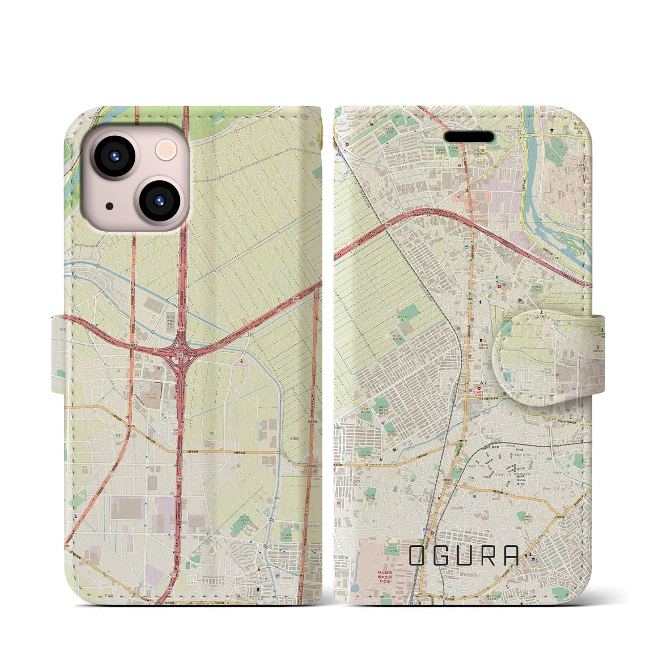 【小倉(京都府)】地図柄iPhoneケース(手帳タイプ)ナチュラル・iPhone 13 mini 用