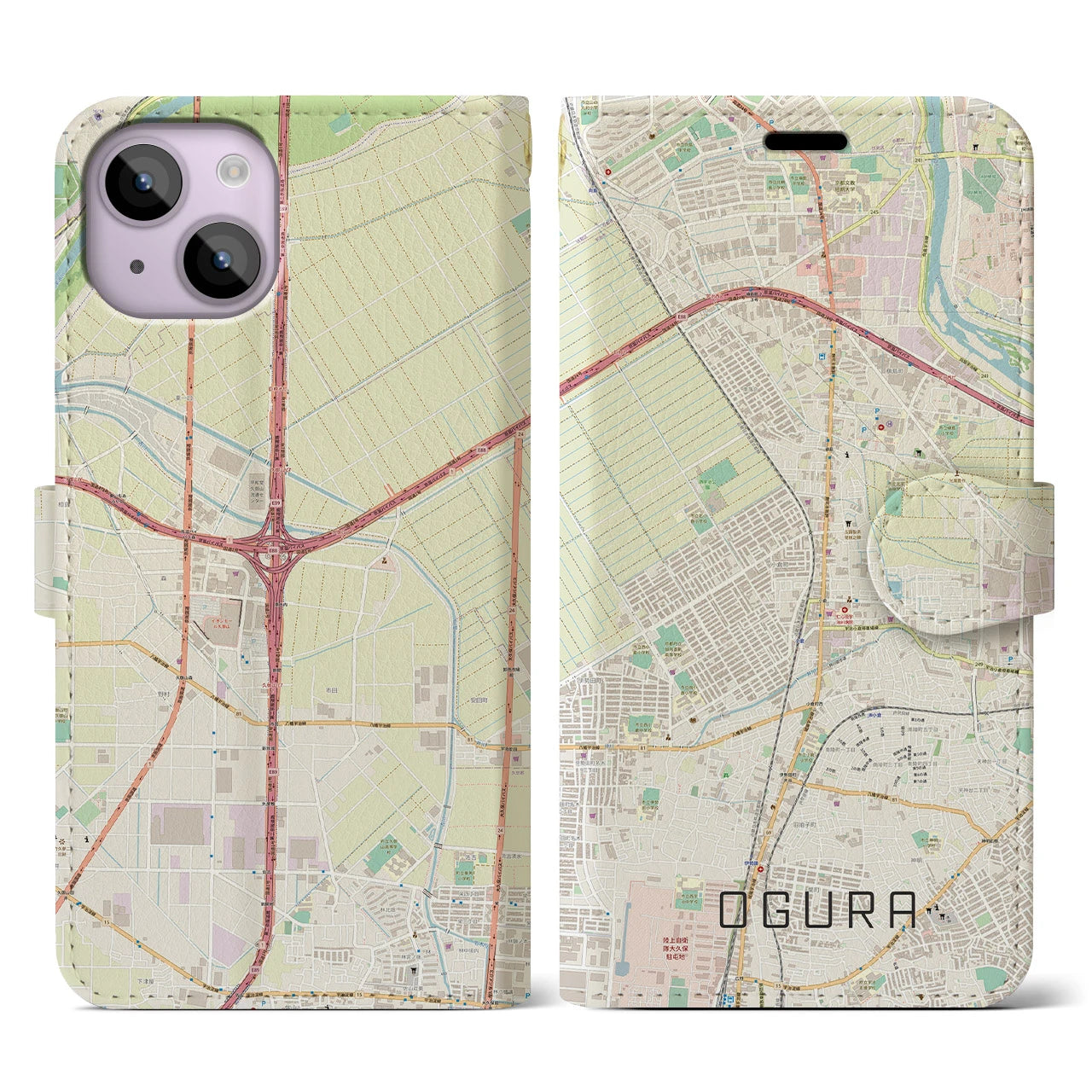 【小倉(京都府)】地図柄iPhoneケース(手帳タイプ)ナチュラル・iPhone 14 用
