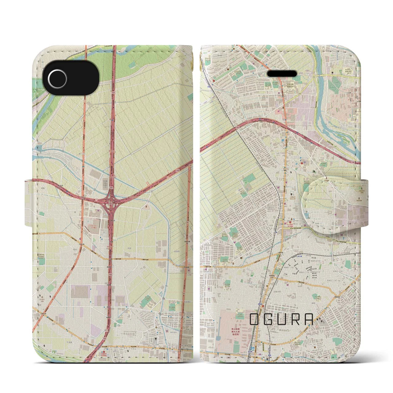 【小倉(京都府)】地図柄iPhoneケース(手帳タイプ)ナチュラル・iPhone SE(第3 / 第2世代) / 8 / 7 / 6s / 6 用