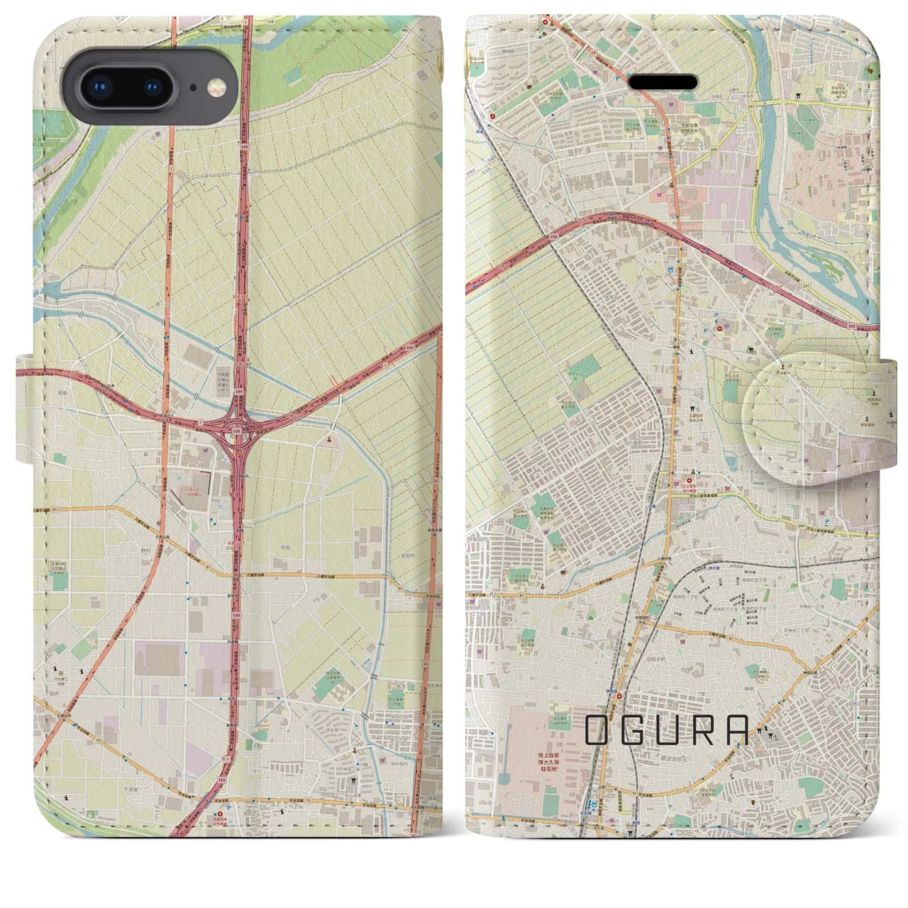 【小倉(京都府)】地図柄iPhoneケース(手帳タイプ)ナチュラル・iPhone 8Plus /7Plus / 6sPlus / 6Plus 用