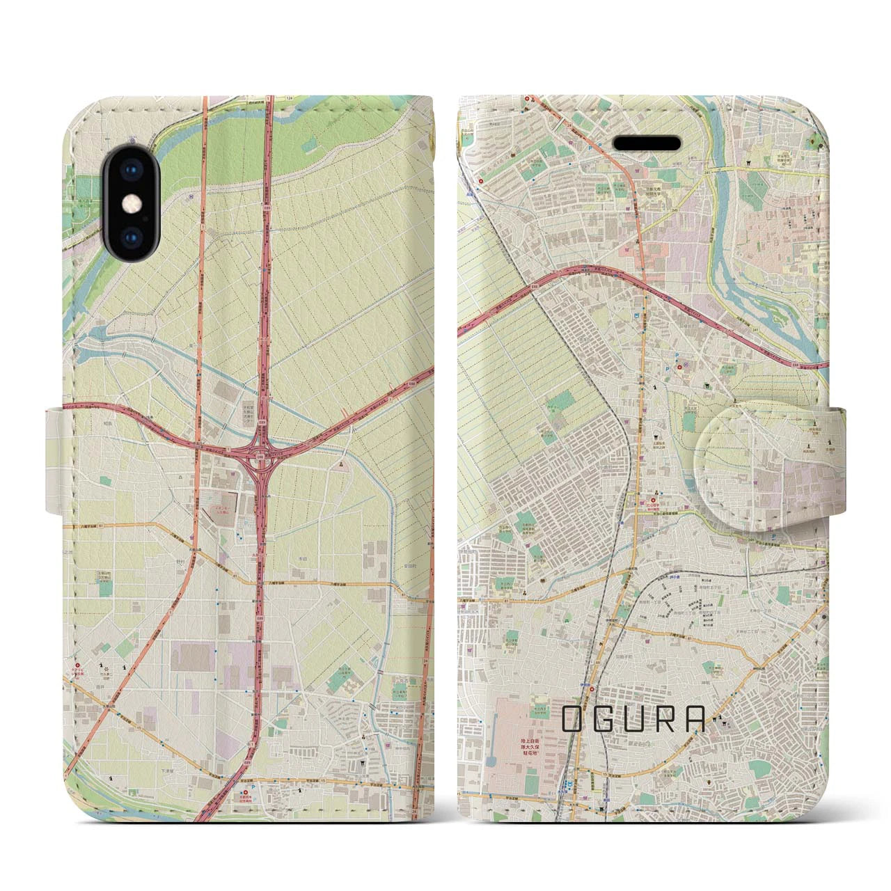 【小倉(京都府)】地図柄iPhoneケース(手帳タイプ)ナチュラル・iPhone XS / X 用