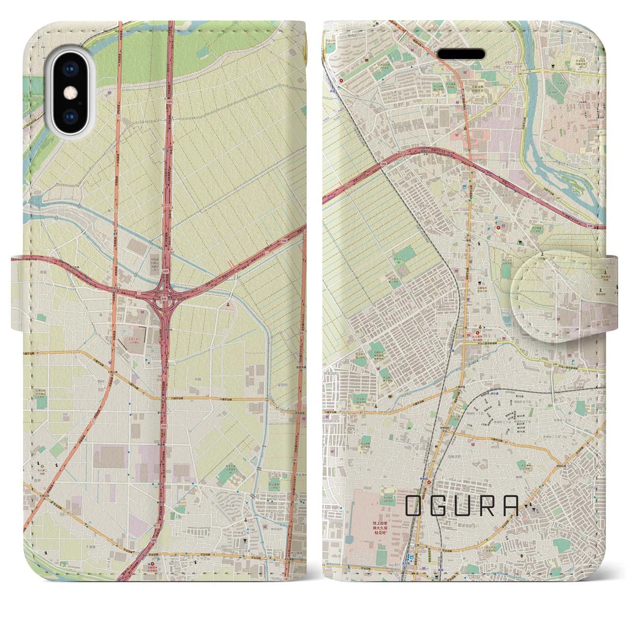 【小倉(京都府)】地図柄iPhoneケース(手帳タイプ)ナチュラル・iPhone XS Max 用