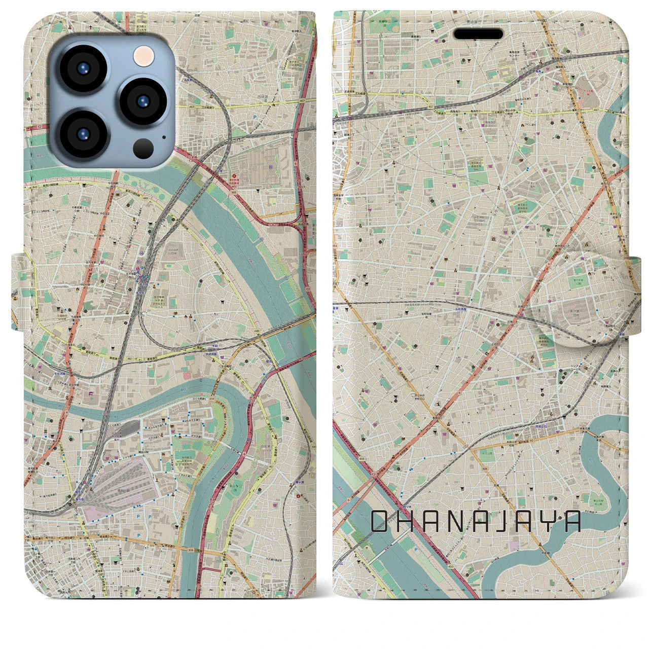 【お花茶屋(東京都)】地図柄iPhoneケース(手帳タイプ)ナチュラル・iPhone 13 Pro Max 用