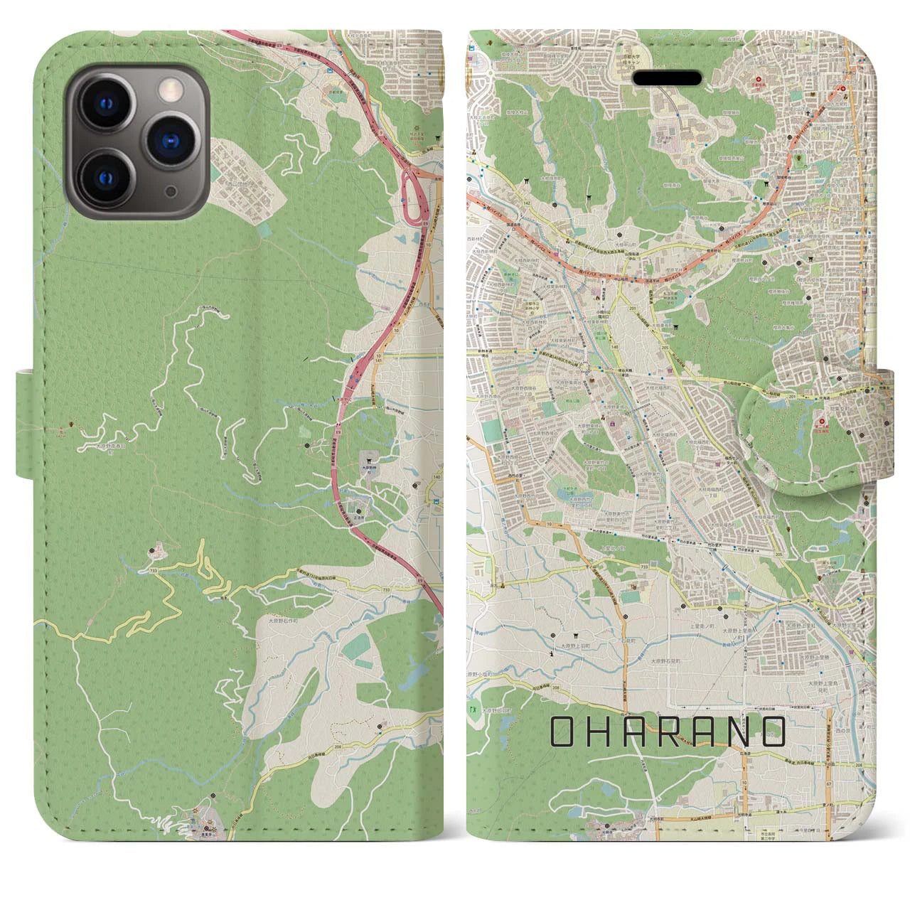【大原野(京都府)】地図柄iPhoneケース(手帳タイプ)ナチュラル・iPhone 11 Pro Max 用