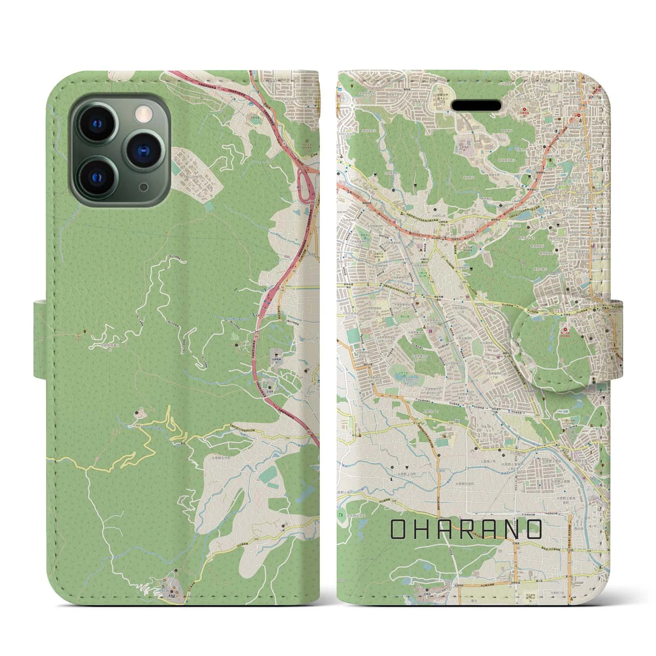 【大原野(京都府)】地図柄iPhoneケース(手帳タイプ)ナチュラル・iPhone 11 Pro 用