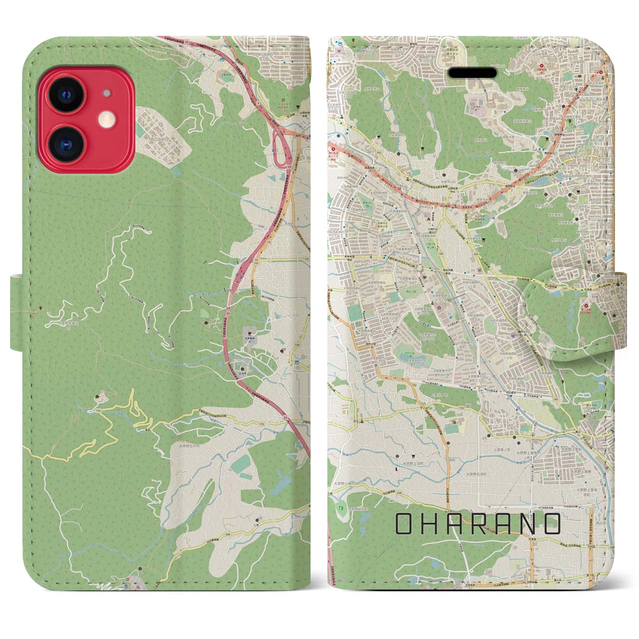 【大原野(京都府)】地図柄iPhoneケース(手帳タイプ)ナチュラル・iPhone 11 用