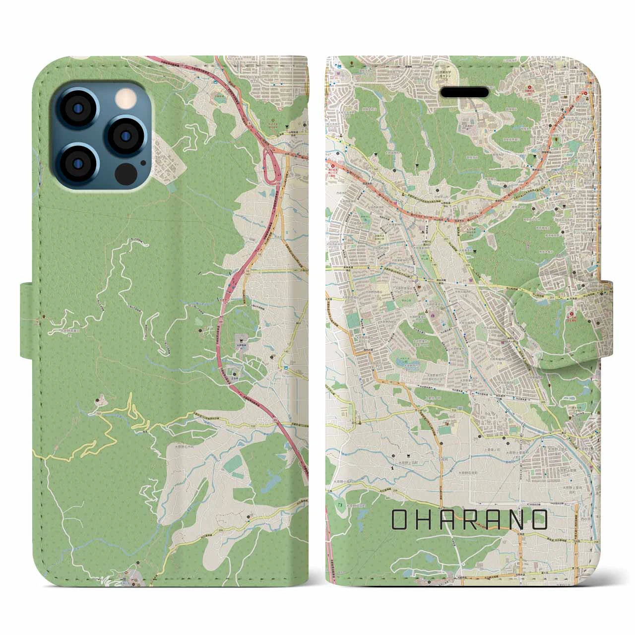 【大原野(京都府)】地図柄iPhoneケース(手帳タイプ)ナチュラル・iPhone 12 / 12 Pro 用