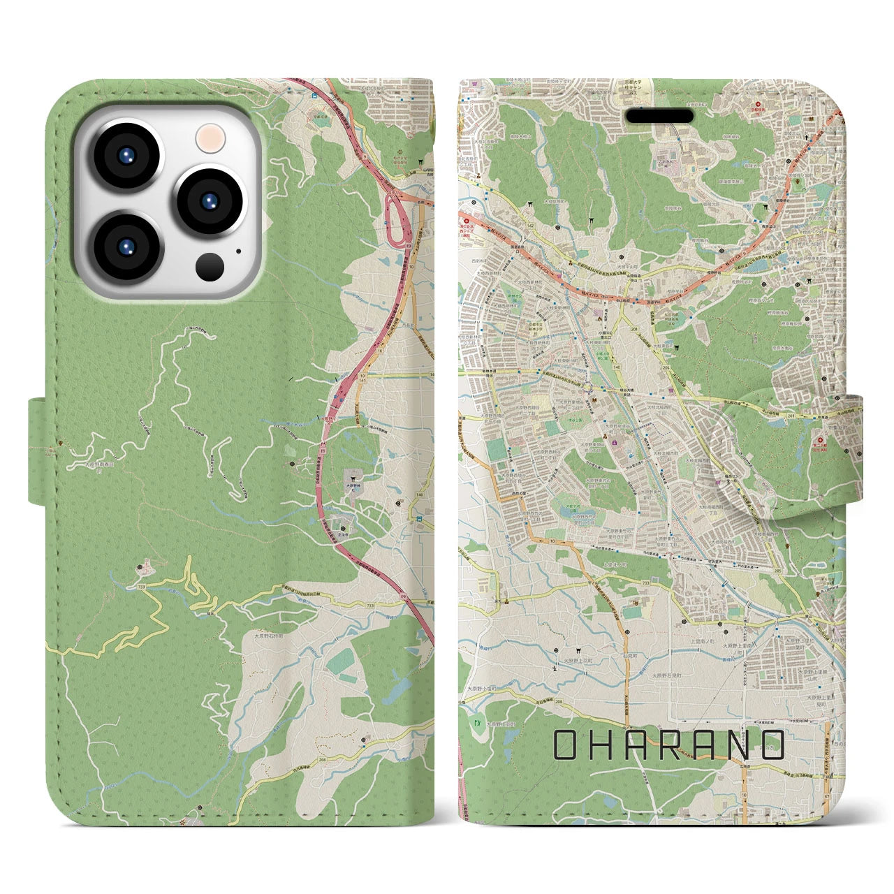 【大原野(京都府)】地図柄iPhoneケース(手帳タイプ)ナチュラル・iPhone 13 Pro 用
