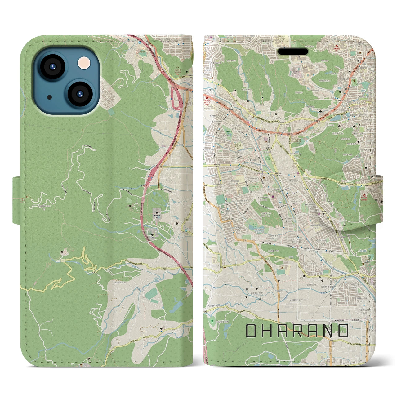 【大原野(京都府)】地図柄iPhoneケース(手帳タイプ)ナチュラル・iPhone 13 用