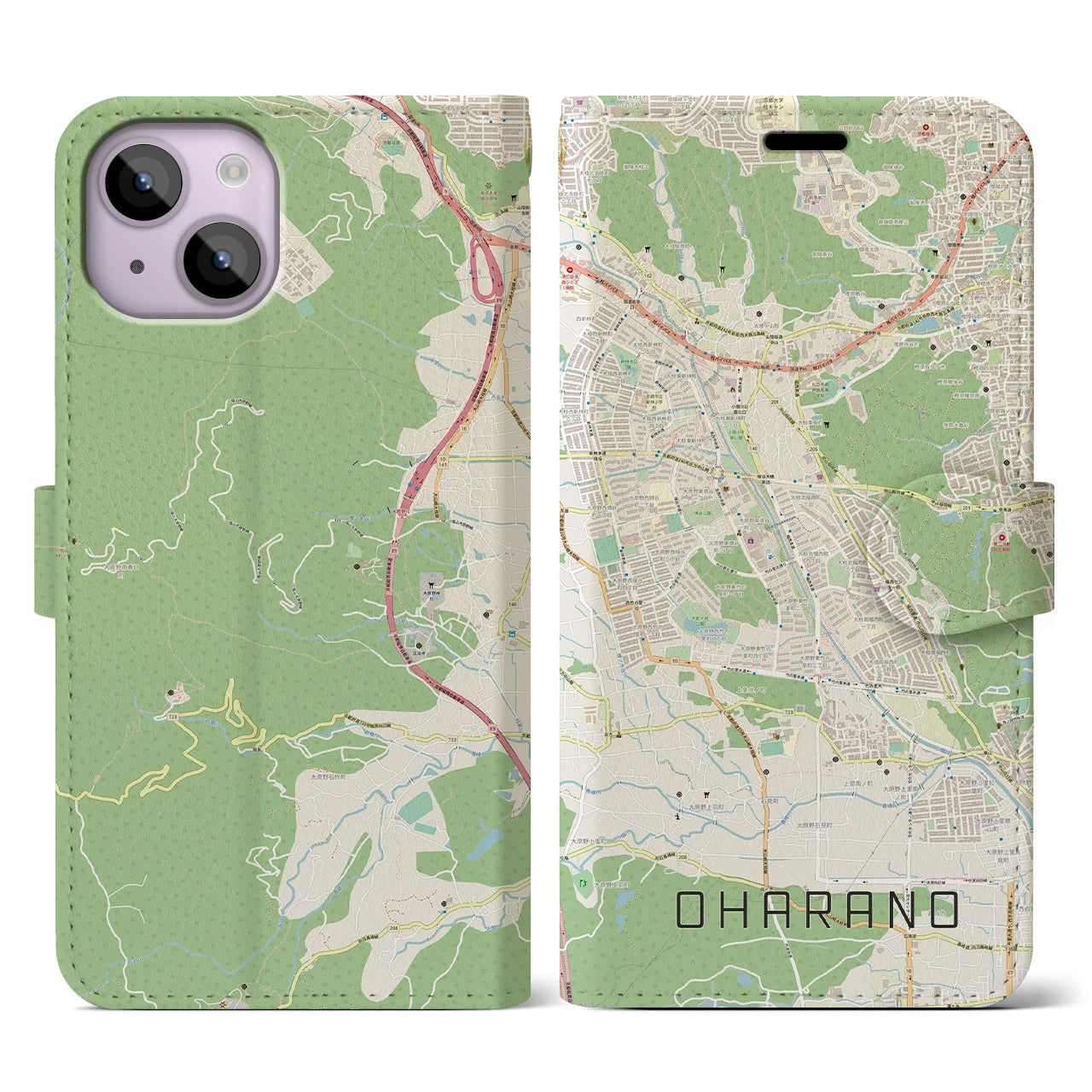 【大原野(京都府)】地図柄iPhoneケース(手帳タイプ)ナチュラル・iPhone 14 用