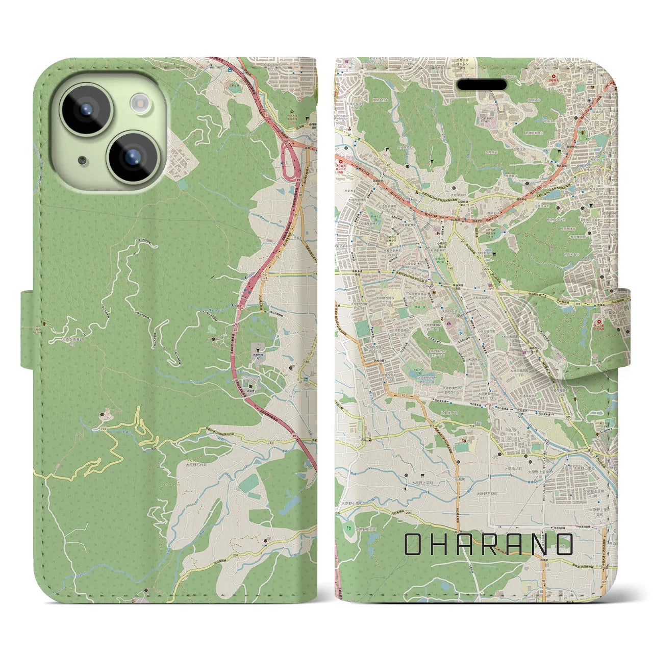 【大原野(京都府)】地図柄iPhoneケース(手帳タイプ)ナチュラル・iPhone 15 用