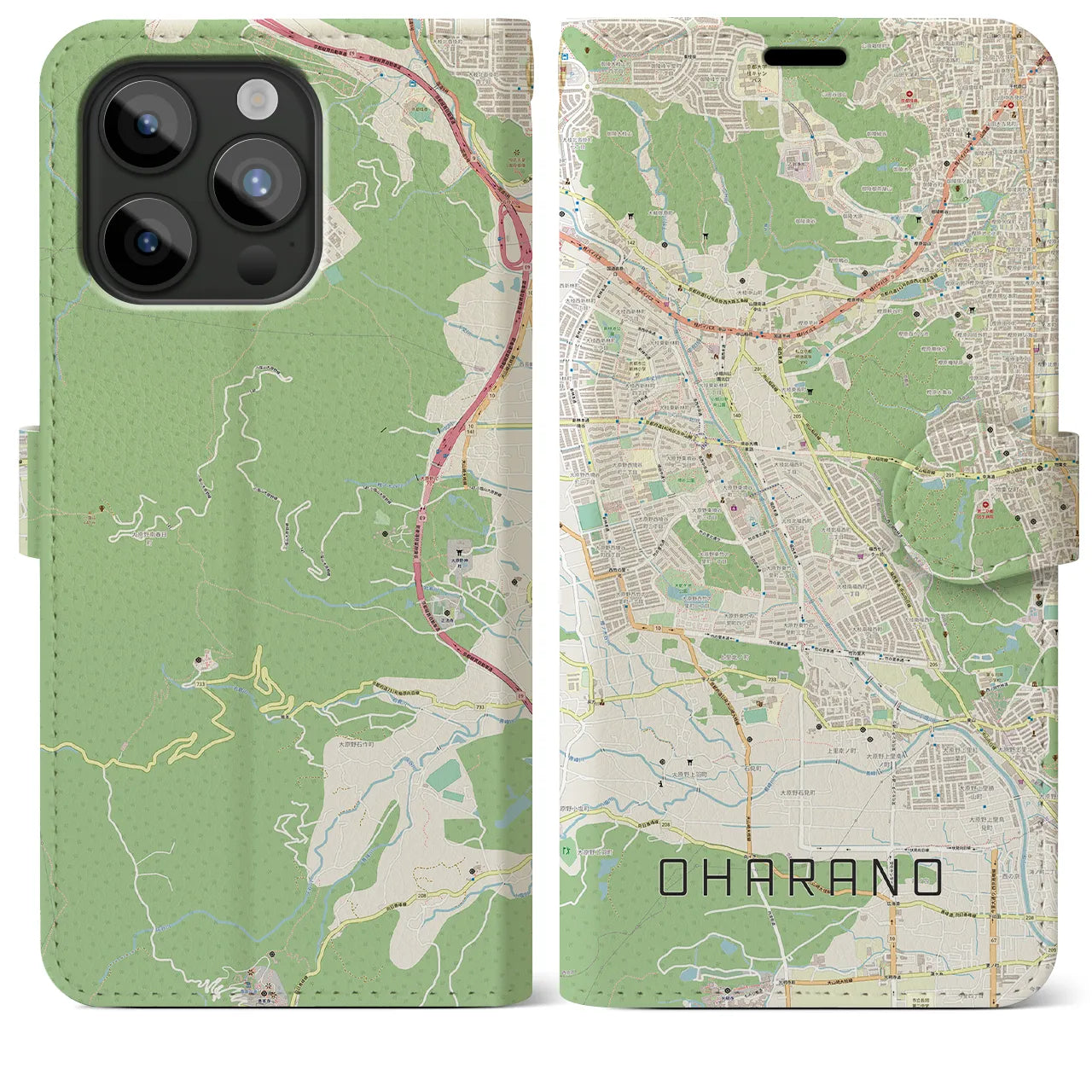 【大原野(京都府)】地図柄iPhoneケース(手帳タイプ)ナチュラル・iPhone 15 Pro Max 用
