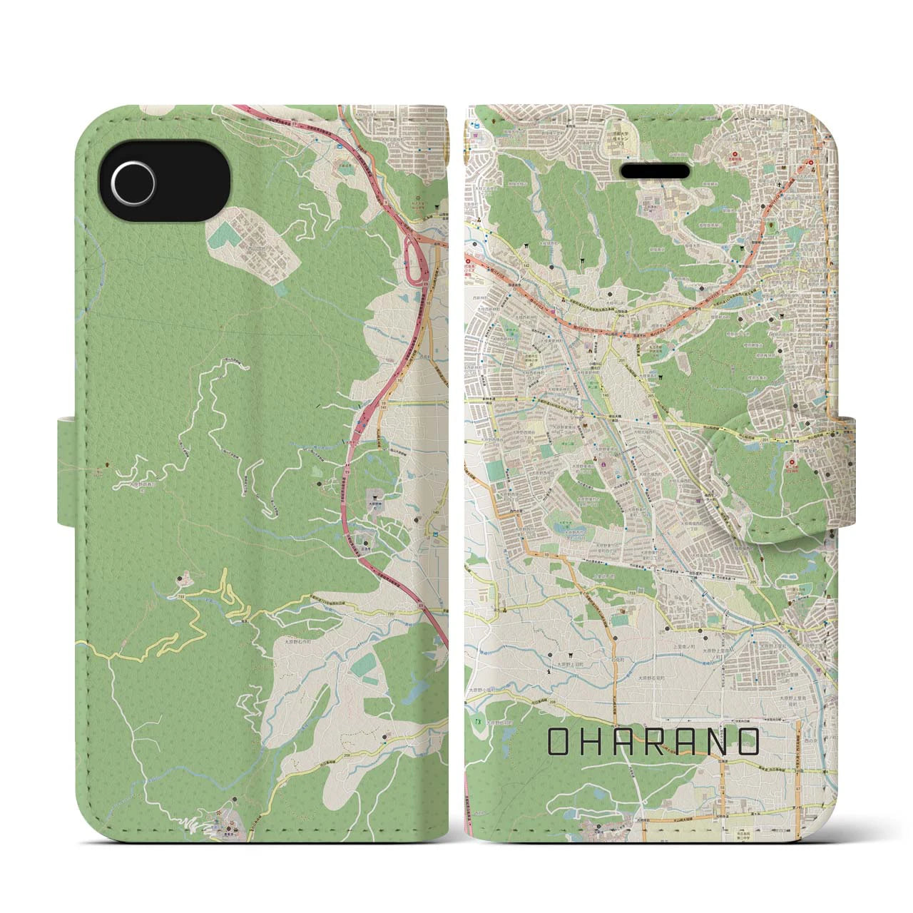 【大原野(京都府)】地図柄iPhoneケース(手帳タイプ)ナチュラル・iPhone SE(第3 / 第2世代) / 8 / 7 / 6s / 6 用