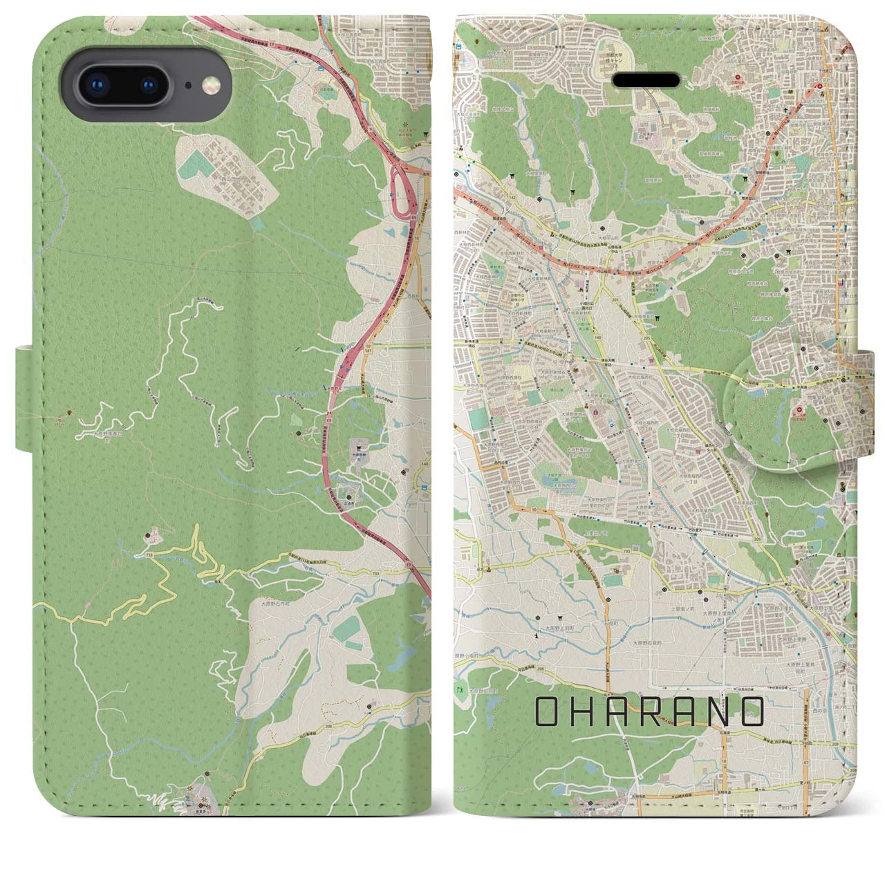 【大原野(京都府)】地図柄iPhoneケース(手帳タイプ)ナチュラル・iPhone 8Plus /7Plus / 6sPlus / 6Plus 用