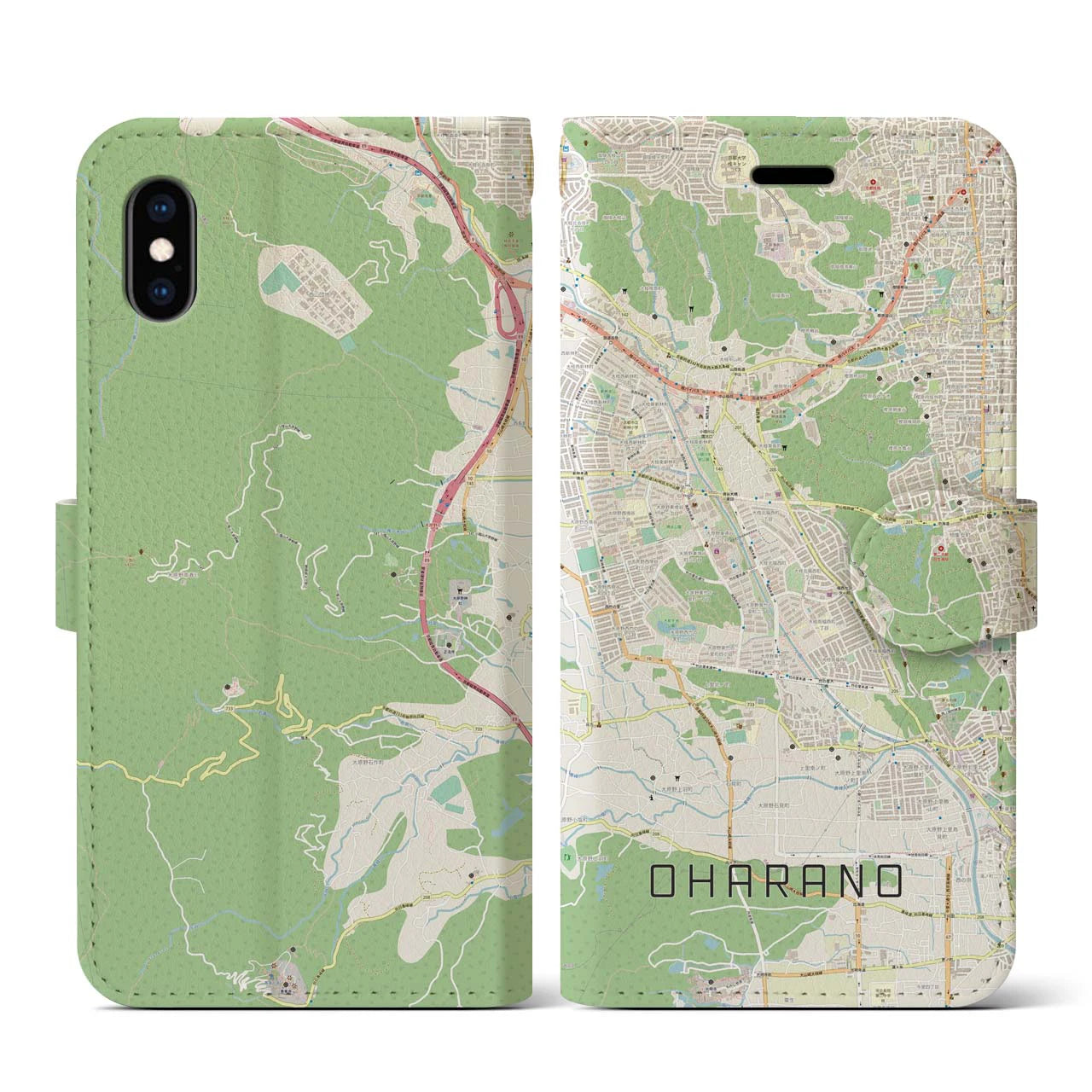 【大原野(京都府)】地図柄iPhoneケース(手帳タイプ)ナチュラル・iPhone XS / X 用