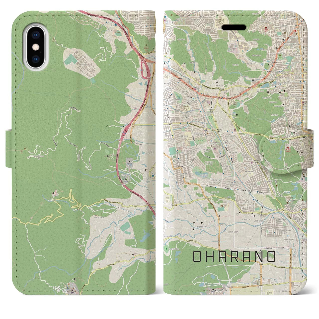 【大原野(京都府)】地図柄iPhoneケース(手帳タイプ)ナチュラル・iPhone XS Max 用