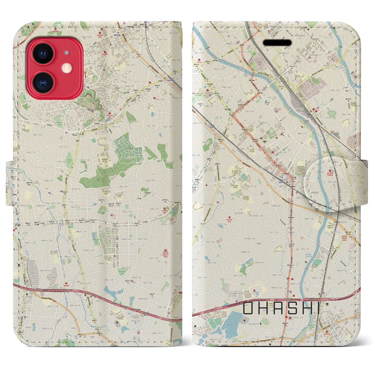 【大橋(福岡県)】地図柄iPhoneケース(手帳タイプ)ナチュラル・iPhone 11 用