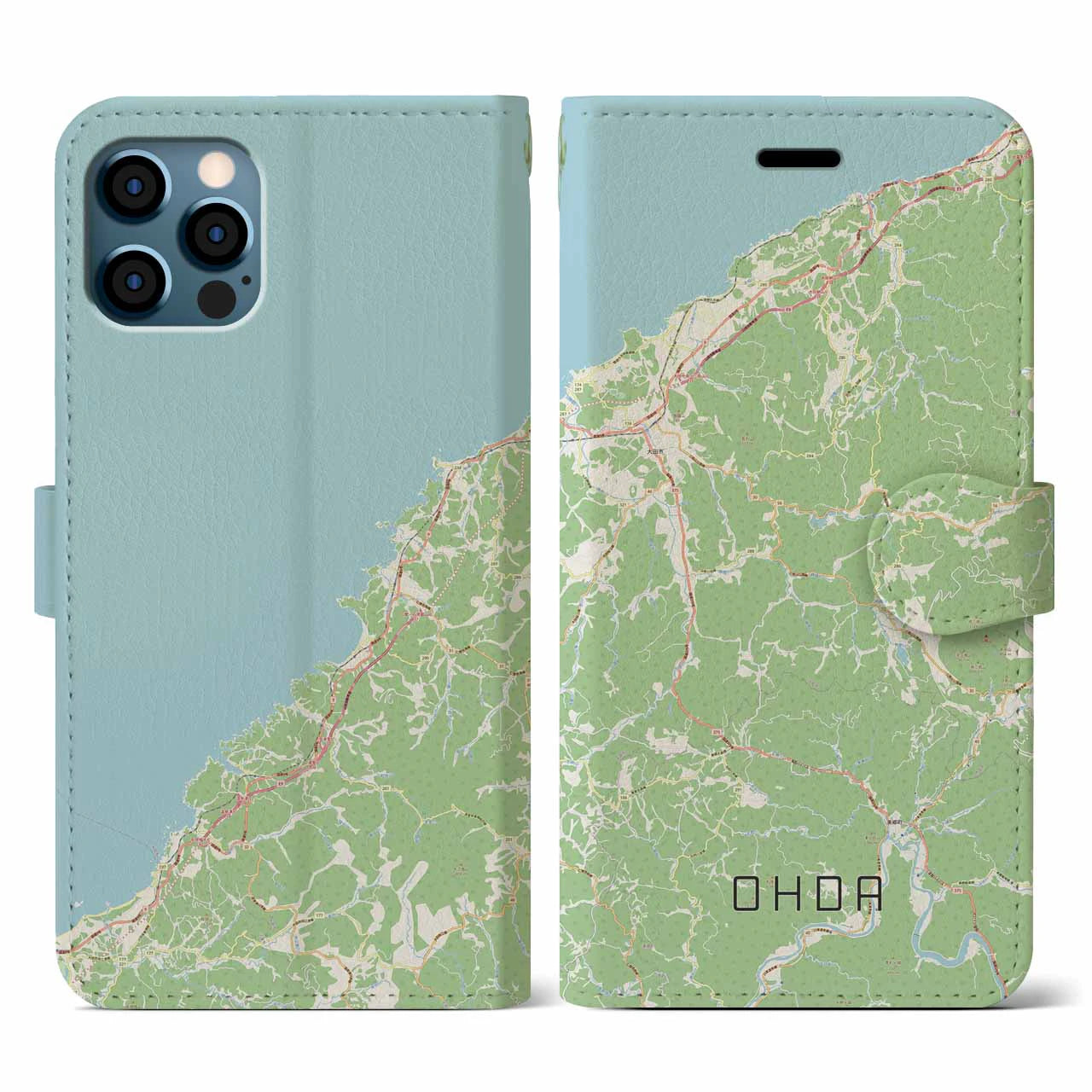 【大田(島根県)】地図柄iPhoneケース(手帳タイプ)ナチュラル・iPhone 12 / 12 Pro 用