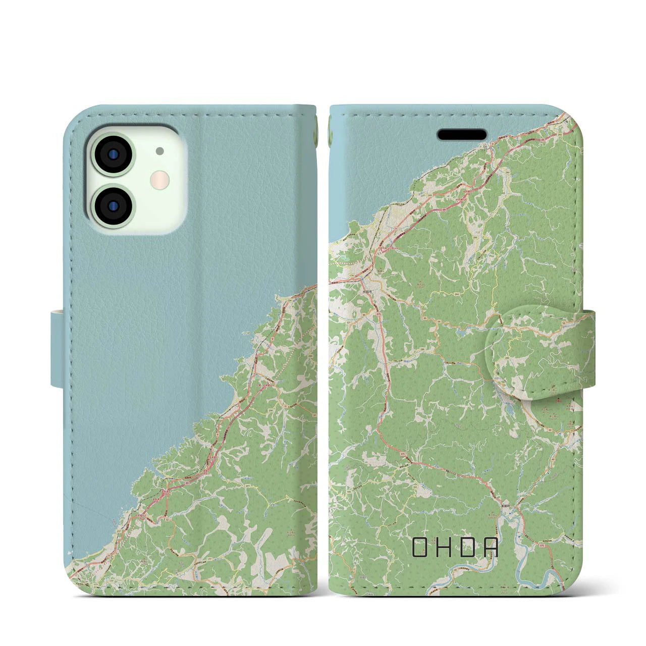 【大田(島根県)】地図柄iPhoneケース(手帳タイプ)ナチュラル・iPhone 12 mini 用