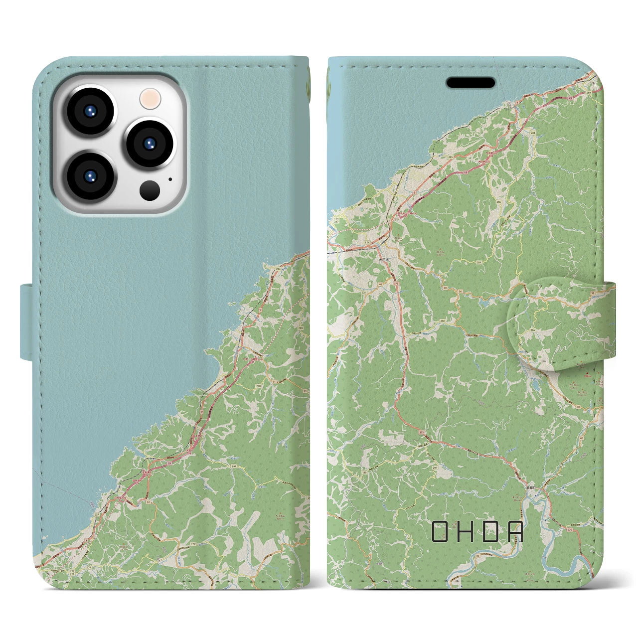 【大田(島根県)】地図柄iPhoneケース(手帳タイプ)ナチュラル・iPhone 13 Pro 用