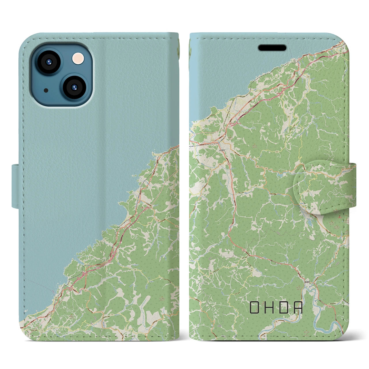 【大田(島根県)】地図柄iPhoneケース(手帳タイプ)ナチュラル・iPhone 13 用