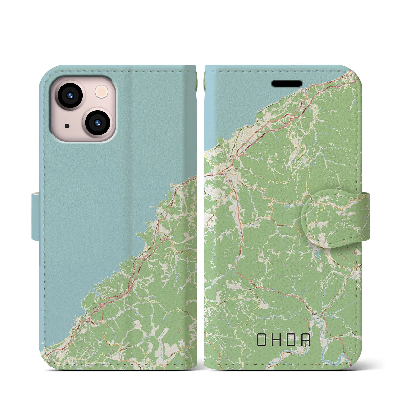 【大田(島根県)】地図柄iPhoneケース(手帳タイプ)ナチュラル・iPhone 13 mini 用