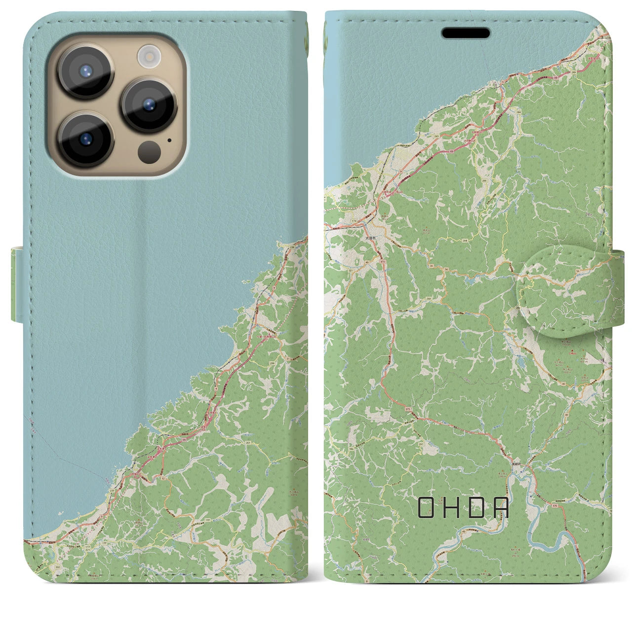 【大田(島根県)】地図柄iPhoneケース(手帳タイプ)ナチュラル・iPhone 14 Pro Max 用