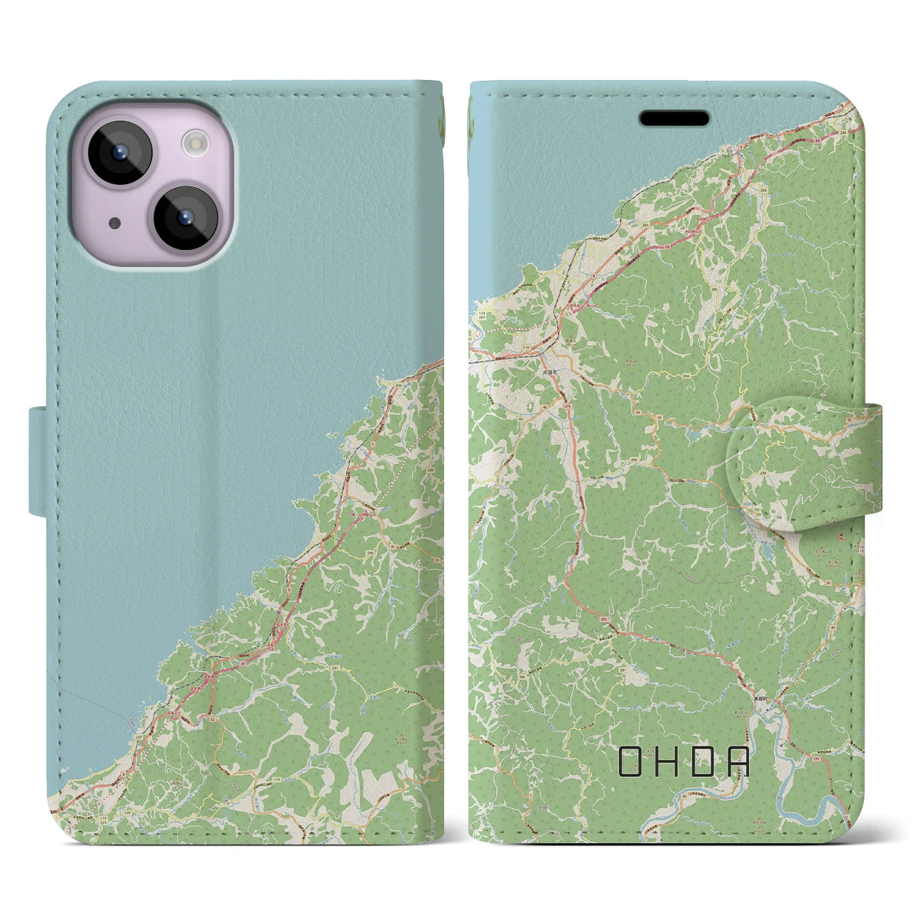【大田(島根県)】地図柄iPhoneケース(手帳タイプ)ナチュラル・iPhone 14 用