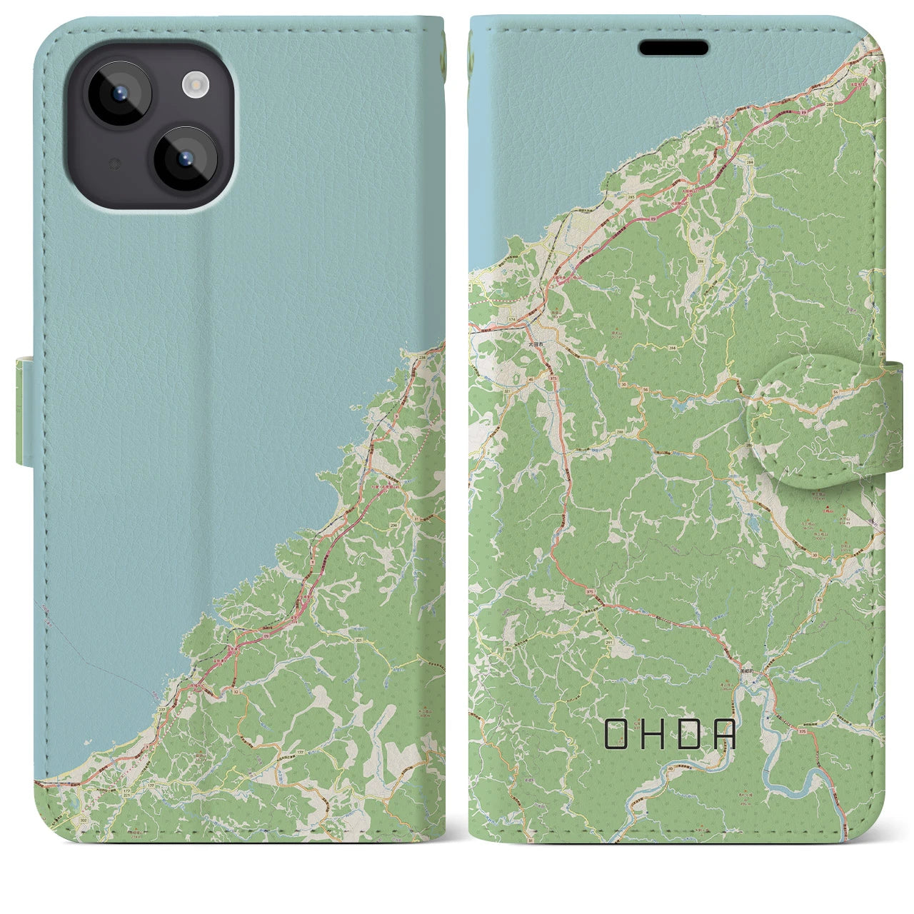 【大田(島根県)】地図柄iPhoneケース(手帳タイプ)ナチュラル・iPhone 14 Plus 用