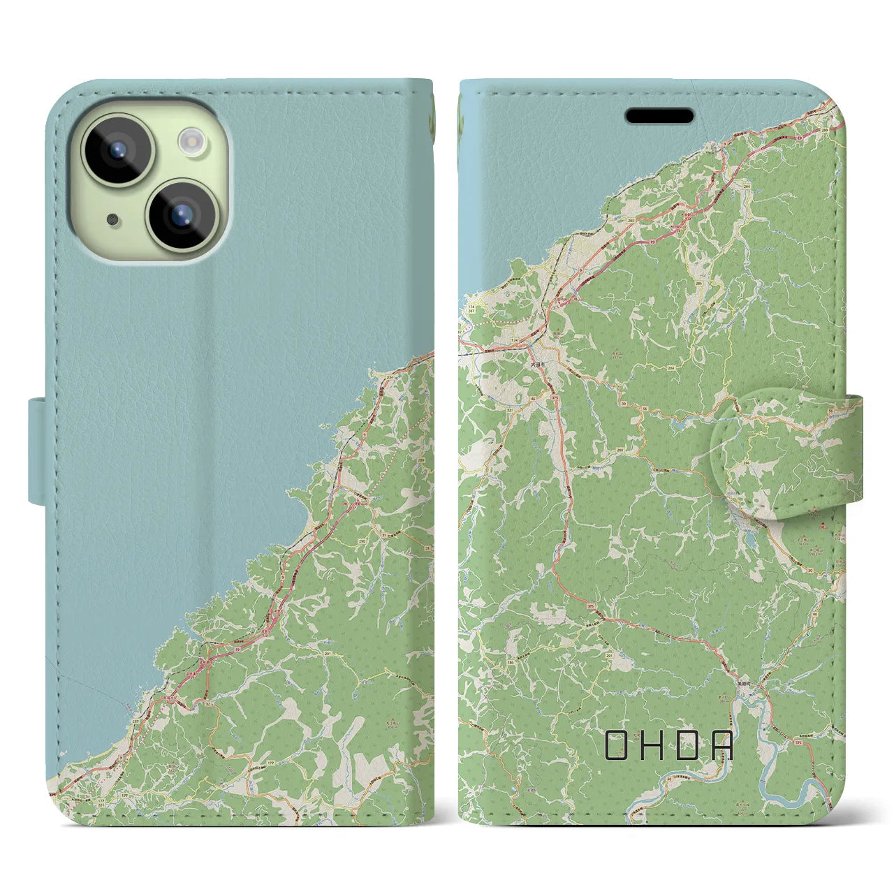 【大田(島根県)】地図柄iPhoneケース(手帳タイプ)ナチュラル・iPhone 15 用