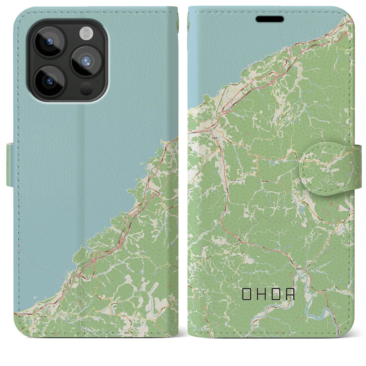 【大田(島根県)】地図柄iPhoneケース(手帳タイプ)ナチュラル・iPhone 15 Pro Max 用