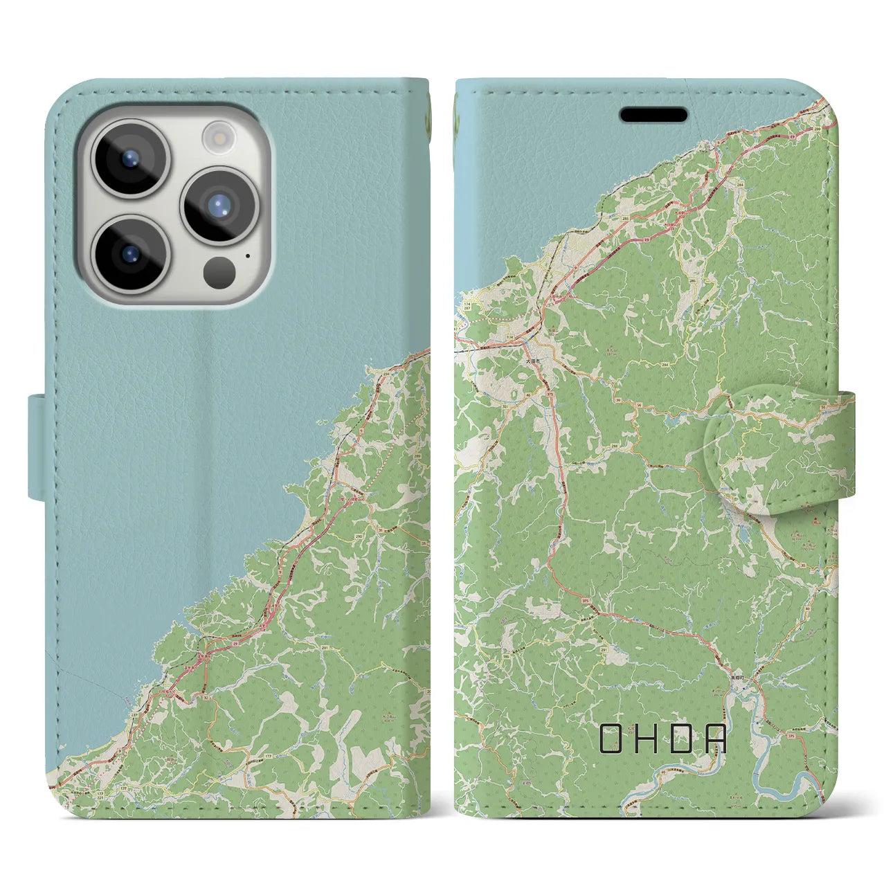【大田(島根県)】地図柄iPhoneケース(手帳タイプ)ナチュラル・iPhone 15 Pro 用